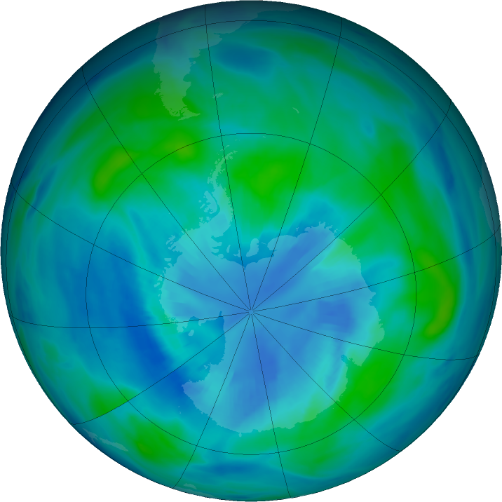 Antarctic ozone map for 05 April 2023